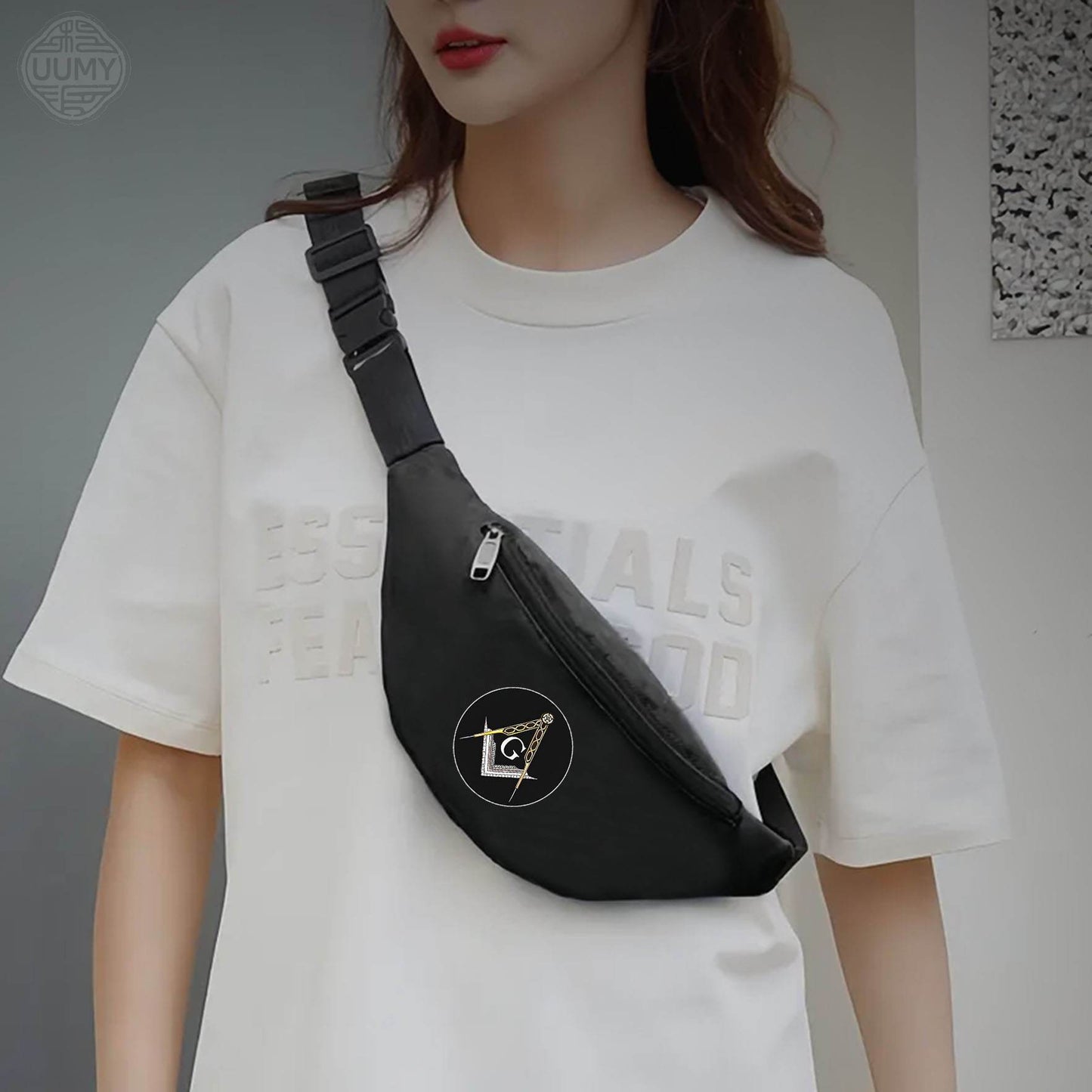 Freemason Symbol Waist Bag - Durable Oxford Fabric Crossbody Sling Bag with Adjustable Strap, Compact Unisex Belt Pouch for Men & Women, Sporty Travel & Daily Use Freemasonry Accessory, Travel Sling Purse, Sturdy Construction