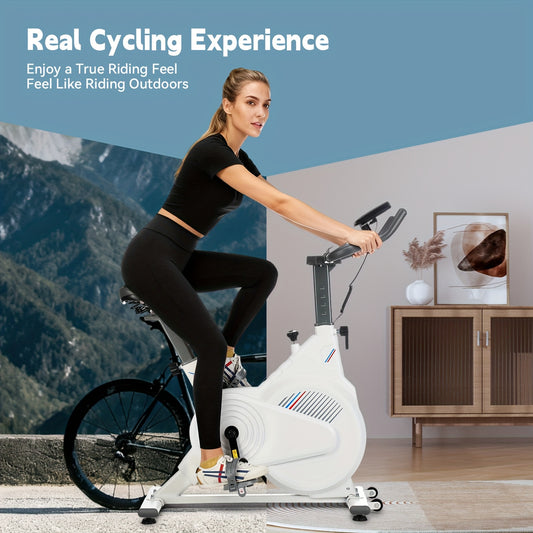 Indoor Bike Suitable for Home Fitness with Shock-Absorbing Belt Drive, Non-Slip Pedals, Heart Rate Monitor, Multi-Function Display (Speed/Calories/Time/Distance/Pulse), Heavy-Duty Seat - Ideal for Cardio Workouts & Small Spac