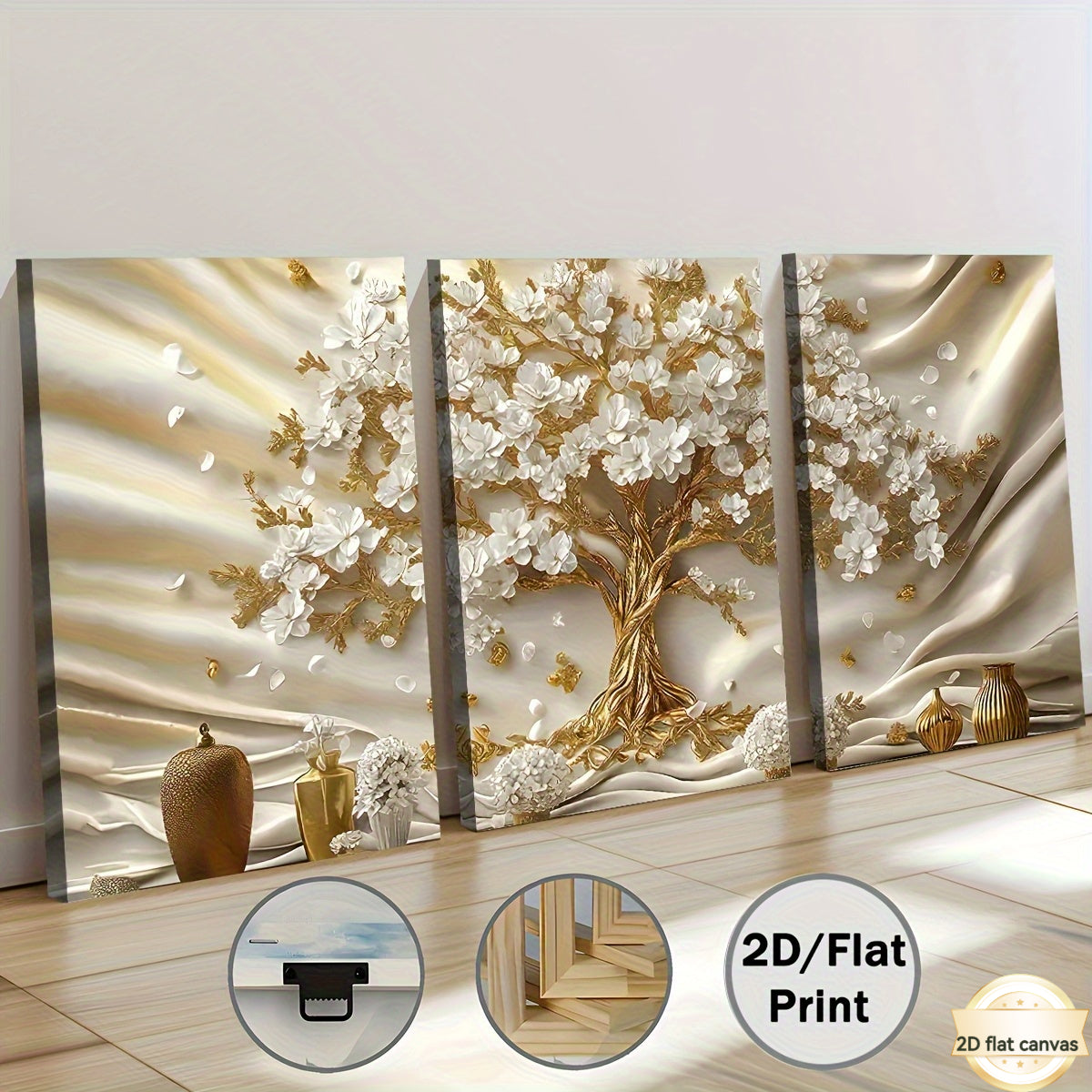2D Flat, 2D Flat Wrapped Canvas Painting 2D Canvas, 3D Printing, Golden Modern Light Luxury Abstract Tree Landscape Art, Framed Canvas Painting and Wrapped Canvas, Ready to Hang, Home Decoration, Wall Art, Room Decoration, Hi