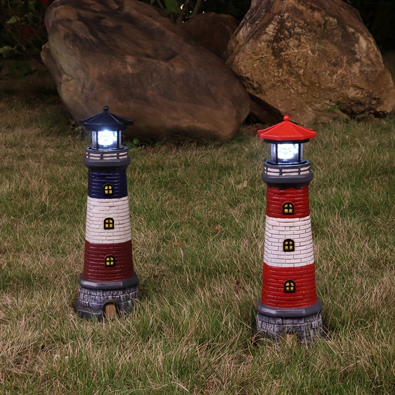 Solar-Powered Lighthouse Garden Light - 360° Rotating LED,, Rechargeable Battery, Outdoor Yard & Lawn Decor