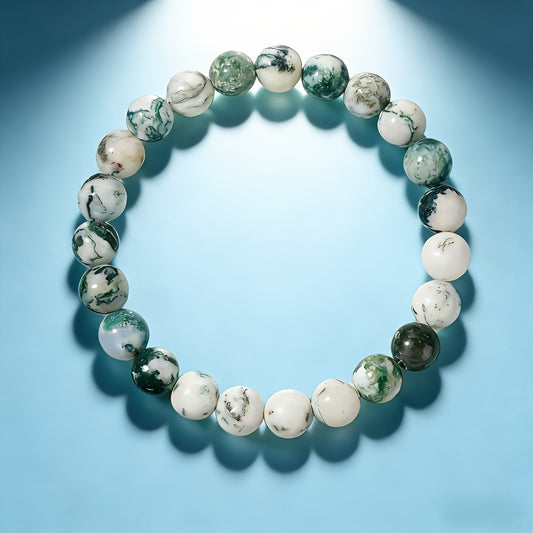 Natural Stone Moss Agate Bracelet, Unisex, Fashionable and Classic, Versatile with Various Outfits, Handcrafted Beaded Bracelet, Gift for Best Friends, Sisters, and Elders, 8mm Round Green Beads