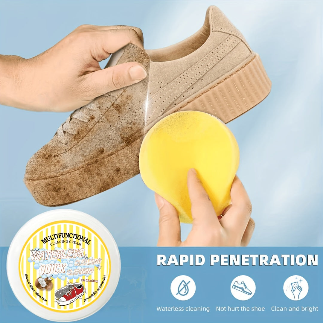 Multi-Purpose Shoe Cleaner Gel with Sponge – Instant Whitening & Stain Removal for Sneakers, Faux Leather Goods, Car Interiors & More – Jasmine Scented, Concentrated Formula for Effortless Cleaning, Illustrated Instructio