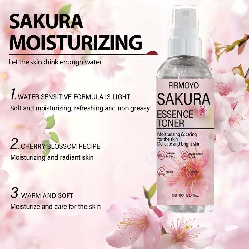 2PCS Set Instant Brightening & Hydrating Facial Toner Mist - Cherry Blossom Toner Water for Sensitive, Dry, Oily & Combination Light Beige, 100ml Large (2x50ml), Quick-Absorbing -Inspired Skincare, Sensitive Complexion Spray