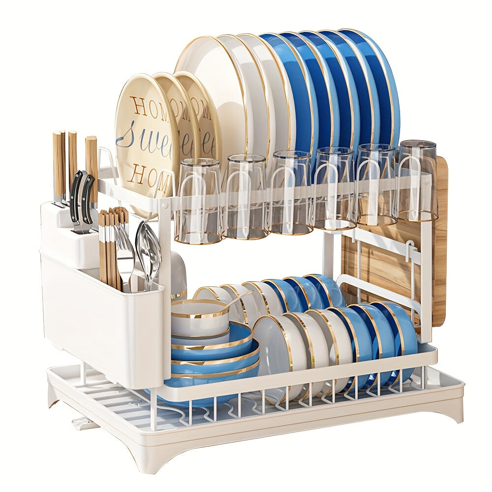 NEW 2/3 Tier Kitchen Sink Dish Drainer Rack With Drip Tray Cutlery Holder Plate Stainless Steel Rack