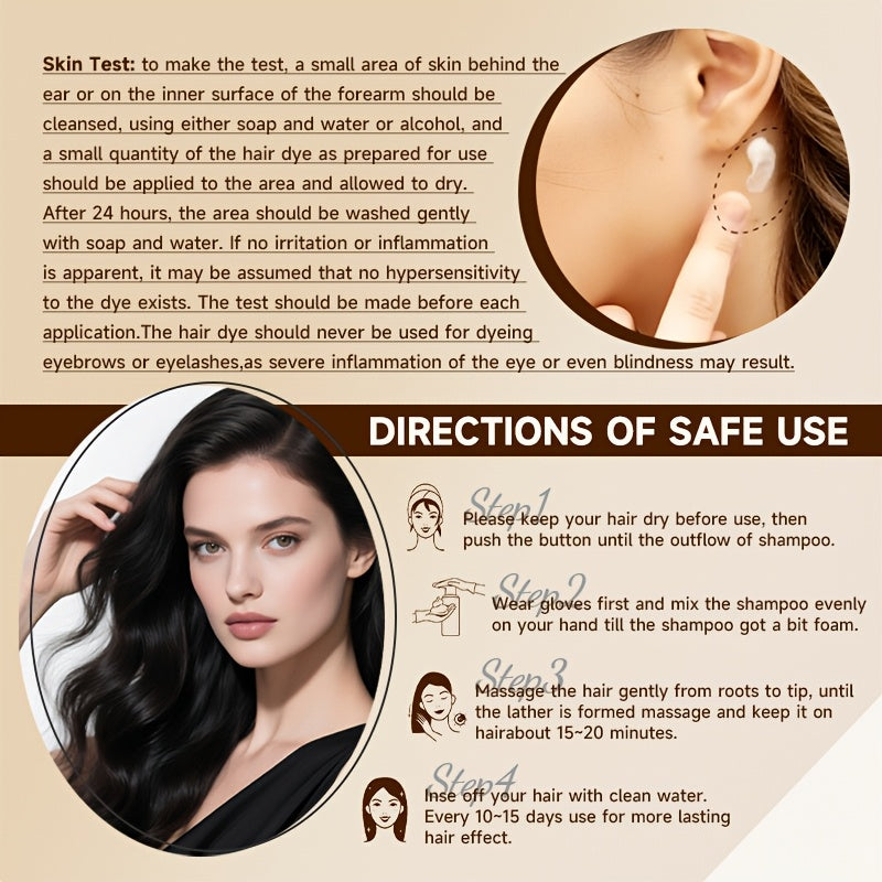100Ml of 3-In-1 Shampoo And Hair Dye, Cleanses And Colors, Instantly Adds Color, Creates Shiny, Voluminous, And Smooth Hair in Just a Few Minutes, Gentle And Non-Damaging, Moisturizing, Frizz Control