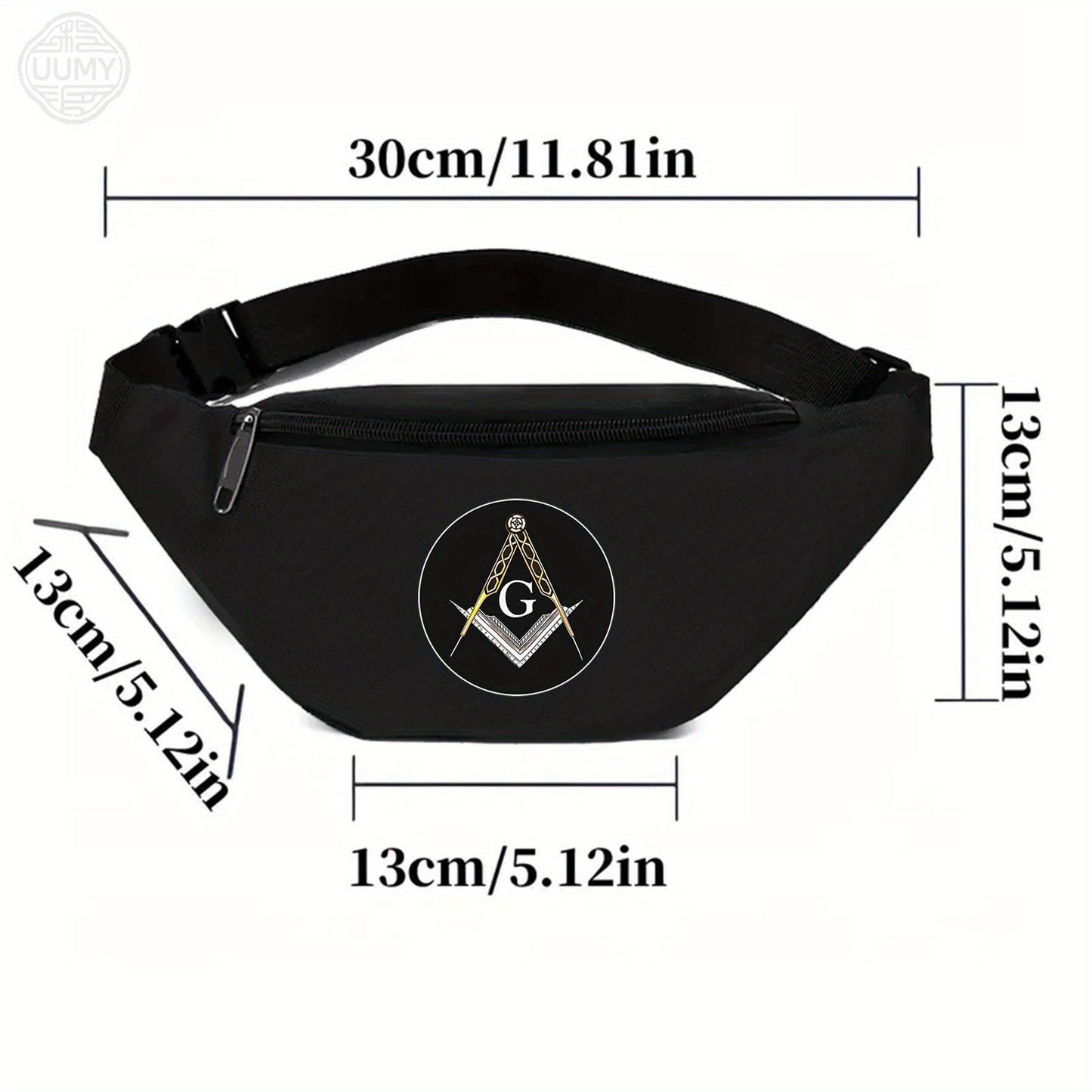 Freemason Symbol Waist Bag - Durable Oxford Fabric Crossbody Sling Bag with Adjustable Strap, Compact Unisex Belt Pouch for Men & Women, Sporty Travel & Daily Use Freemasonry Accessory, Travel Sling Purse, Sturdy Construction