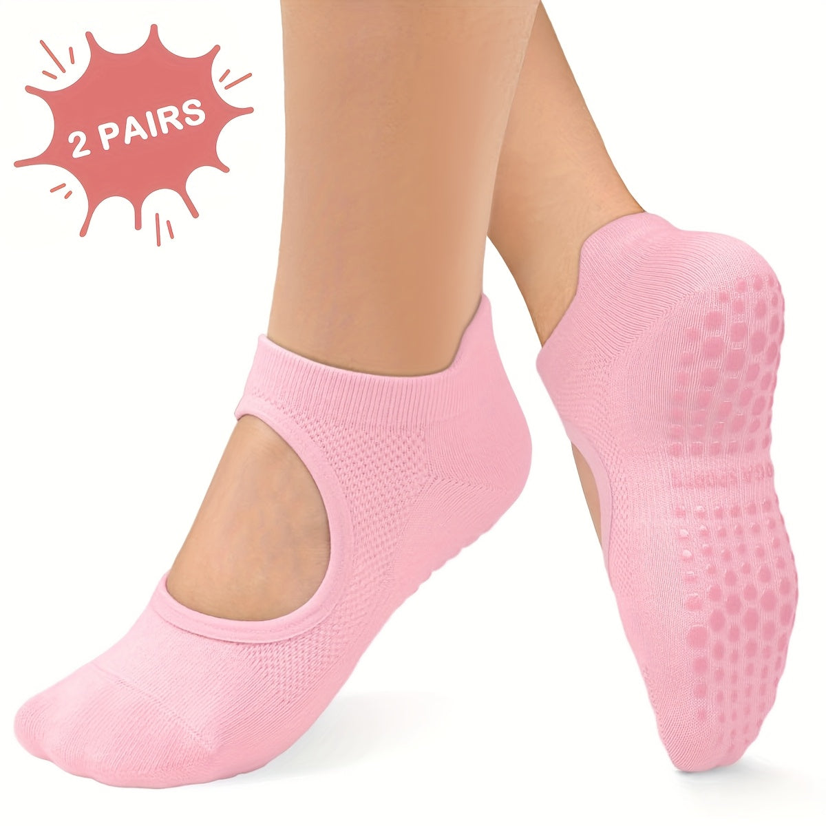 2 Pairs Set 5 Colors Pilates Socks with Grips for Women, Open Top Yoga Socks, Non Slip Grippy Athletic Socks for Workout, Barre, Dance - Breathable Pilates and Ballet Dance Grip Socks