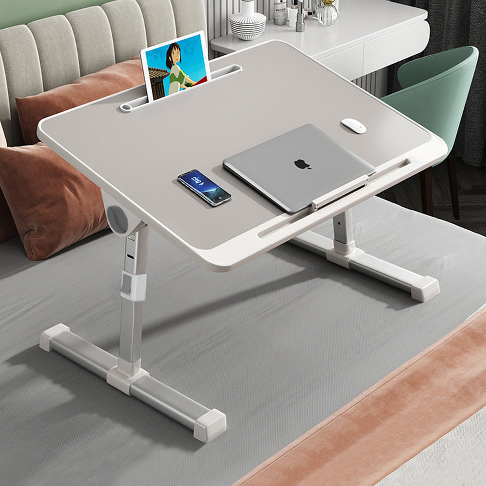 Extra-Wide Foldable Writing Desk - Dual-Angle Adjustable with Non-Slip Tray & Hidden Storage Layer, Perfect for Bed Working/Study Room, Light Grey, Laptop Desk, Standing Desk, MDF Wood, Folding Table Feet
