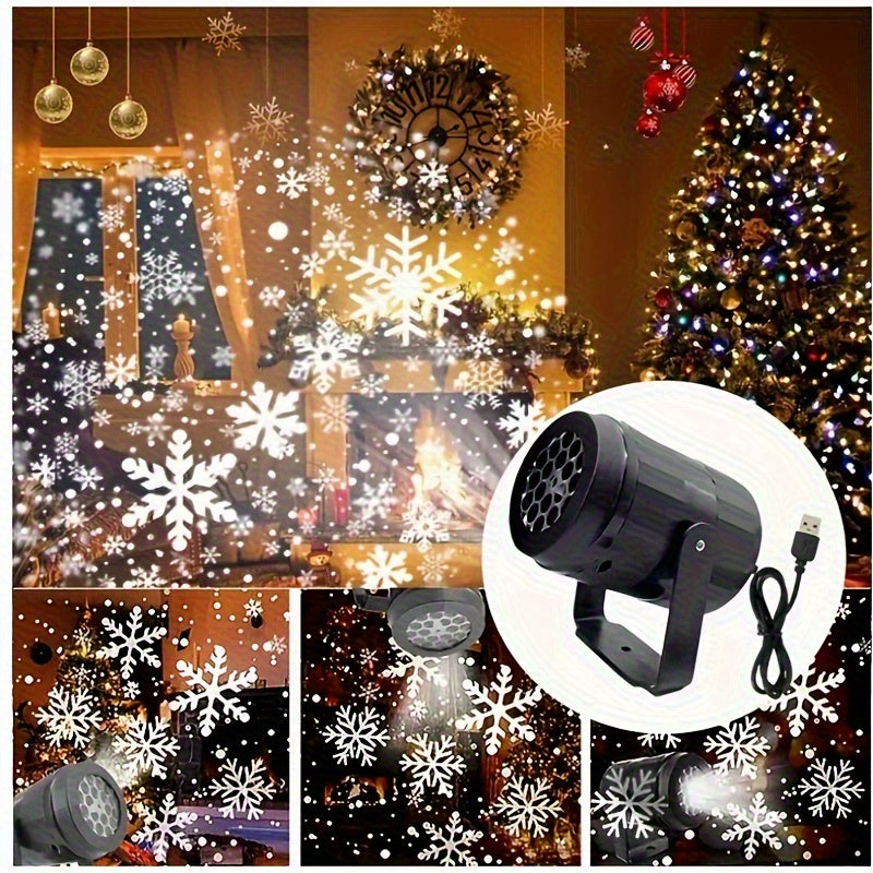 Snowflake Projection Lamp- USB-Powered Winter Wonderland Lighting with Falling Snowflakes Effect, for Home, Christmas, Weddings, Parties- LED Floor/ Ceiling Decoration, Christmas Light Decor, Decorative Lighting Piece, Highpr
