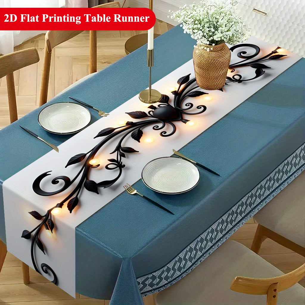 2D Tablecloth Featuring Black Flowers And Warm Light, Made of Polyester, Suitable for Dining Rooms, Coffee Tables, Or Dining Tables, TV Cabinets, And Decorations for Holidays And Family Gatherings, Easy to Clean