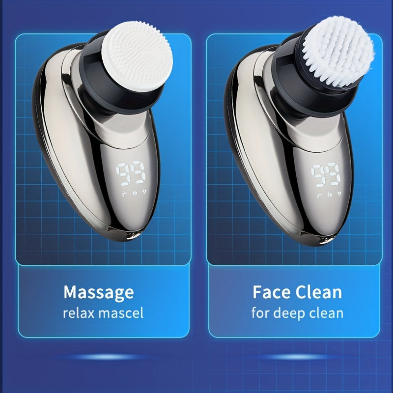 The Flex Series Electric Head Hair Shaver Ultimate Men Cordless Rechargeable Wet/ Bald Head Razor with Rotary Blades, Clippers, Nose Trimmer, Brush, Massager