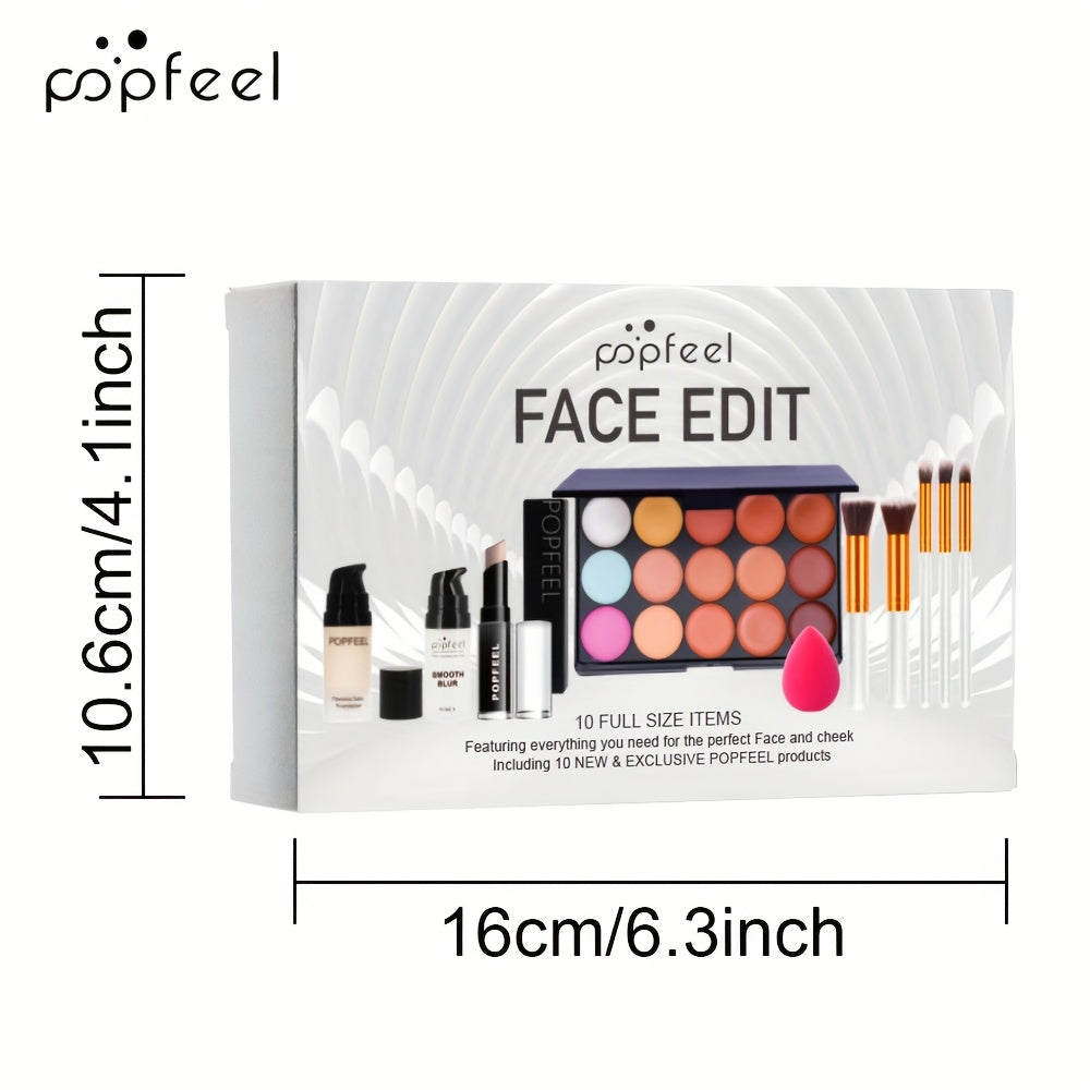 Complete Face Makeup Kit with Face Edit Palette - Waterproof & Sweatproof Long-Lasting Full Coverage, 12-in-1 All-in-One Palette with Primer, Foundation, Concealer, Powder, Blush, Contour, Highlighter, Bronzer, Eyeshadow, Li