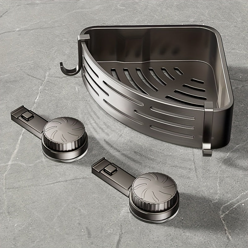 Space-Saving Suction Cup Bathroom Shelf - No Drilling Required, Strong Triangular Rack with Hooks, Suitable for Shower And Toilet Walls/Tiles, Multifunctional Storage Organizer