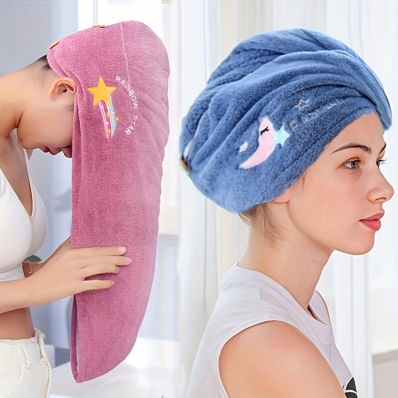 Magic Microfiber Hair Drying Towel - Quick-Dry Super Absorbent Shower Cap & Turban, Soft Polyester Bath Hat with Button Closure, Multi-Color Options Women Hair Care Accessories