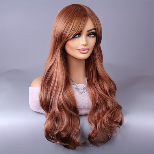 26-Inch Fluffy Wavy Hair with a Light Yellow Fringe, Suitable for Both Daily Commuting And Cosplay Styles Women Hair Care Supplies
