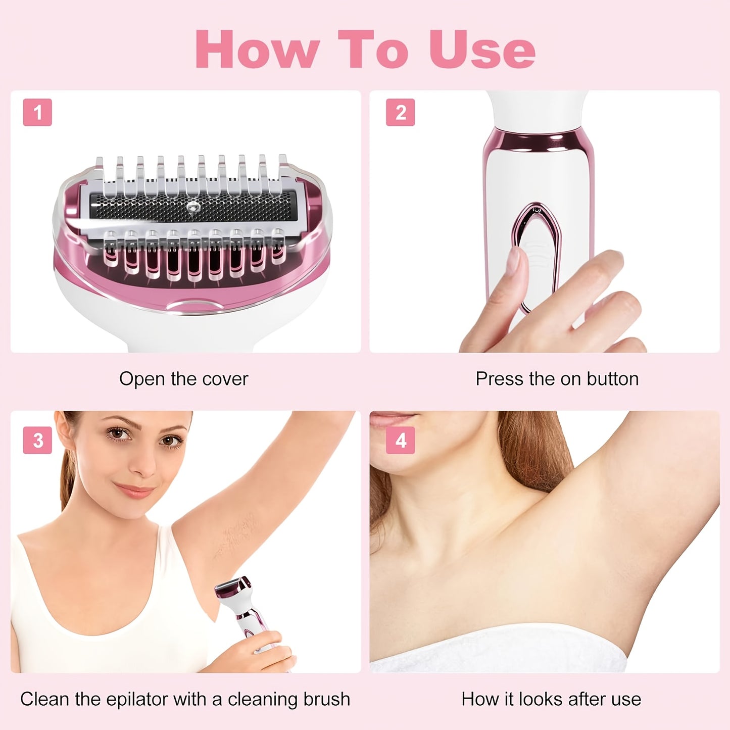 4-In-1 Set Women's Electric Hair Removal Device / Multifunctional Electric Hair Removal Kit for Women / Bikini Trimmer for Women / USB Rechargeable / Hair Removal for Eyebrows, Nose, Face, And Legs / Portable, Gentle, Perfect