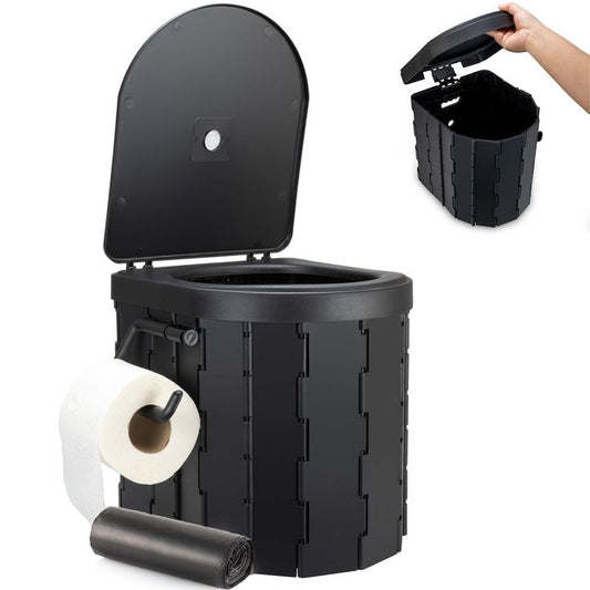 Outdoor Camping Emergency Toilet - Travel Toilet with Roll Holder - Portable for Adult Potty - Folding with Washable Basket - Campervan Camping Caravan Beach Picnic & Fishing