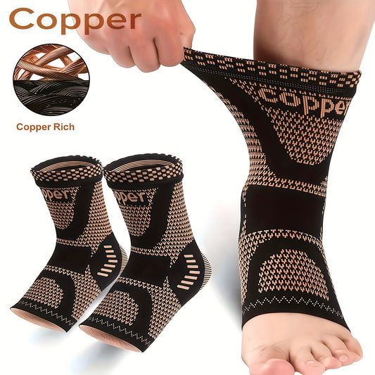 2 PCS Set Copper Fiber Elastic Ankle Brace Socks for Sports, Cycling Fitness, Running - Copper Ankle Support Compression Sleeve for Men & Women - Ankle Wraps Foot Care - RJF Brand