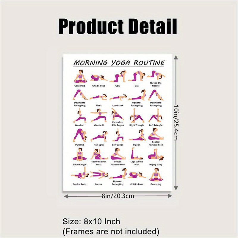 NEW Upgraded 2 PCS Home Gym Morning & Evening Yoga Routine Flow - 20.32x25.4cm Unframed Workout Guide with Poses & Stations for Home Gym, Pilates, and Stretching - White, Fitness Planner, Illustrated Poses, Quality Paper Mate
