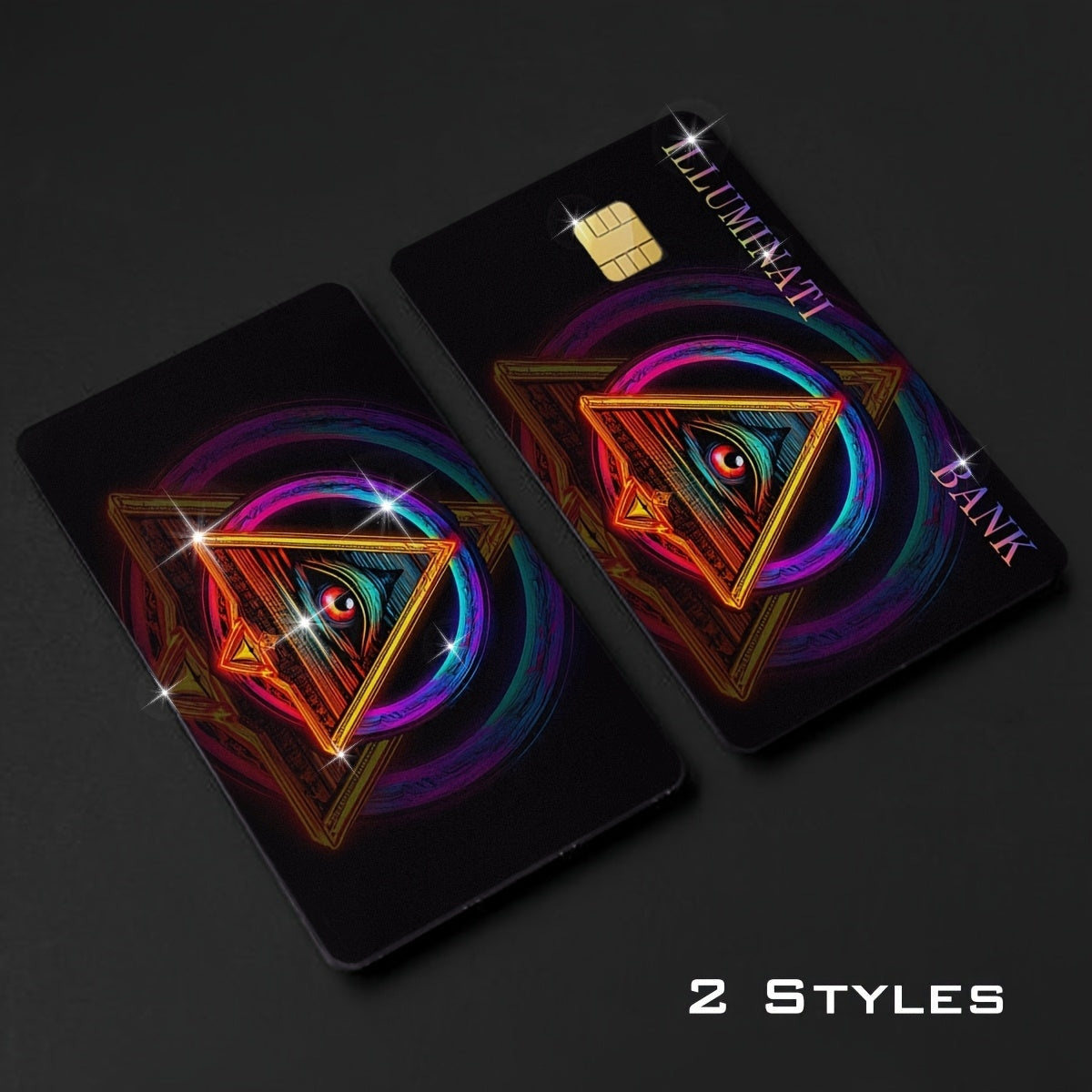2 PCS Set Illuminati Bank Credit Card Light Beige Stickers, Suitable for Bank Cards - Laser Scratch-Resistant Protective Case with Mysterious Dark Angel's Eye Pattern, Suitable for Debit/Credit Cards (Set)