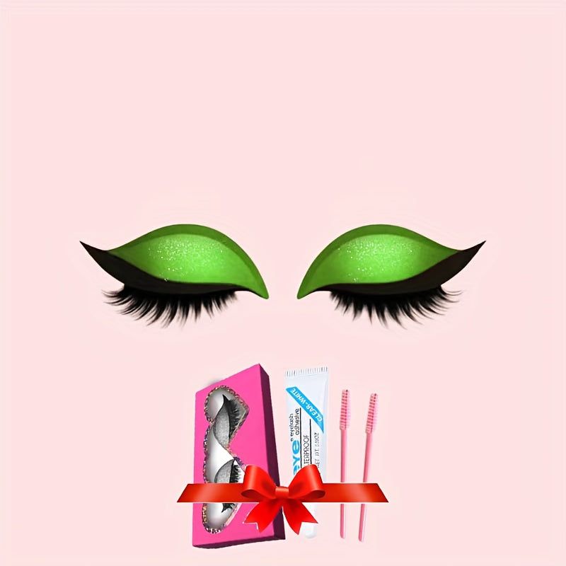 A New Set of Thick, 8 Colors Naturally Curled False Eyelashes with Glitter, Self-Adhesive Eyeliner And Eyeshadow Stickers, Double Eyelid False Lashes, Perfect for Quick Application for Lazy Makeup Routines. It Includes Glue A