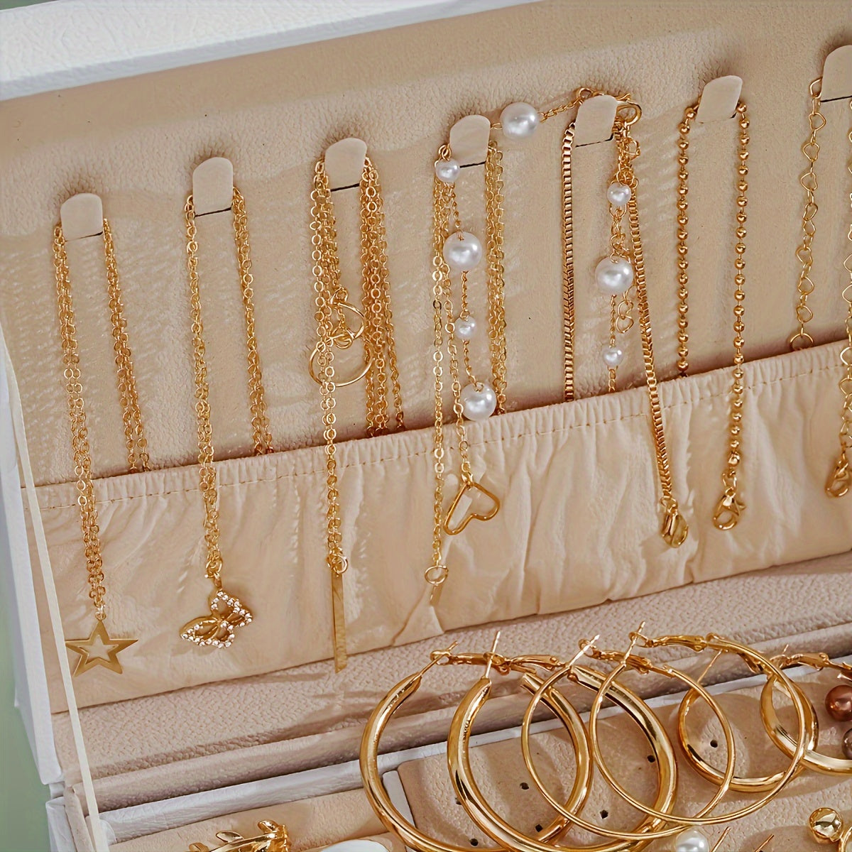 86 PCS Set Women's Jewelry Set | Retro Elegance with Imitation Pearl Flower, Geometric Line Rings, Large C-shaped Earrings, Butterfly, Five-pointed Star, Heart Circular Pendant Necklace - Perfect for Daily Outfits and Festiva