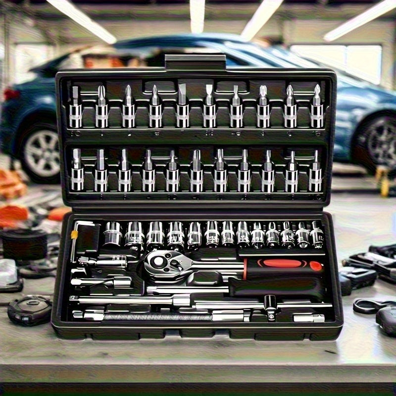 NEW 46PCS Set MGJJ Heavy-Duty Tool Set | Precision Ratchet Wrench, Screwdriver Bits & Sockets - Metal, Universally Applicable for Auto Repair, Bike Maintenance, Home - Professional & Tool