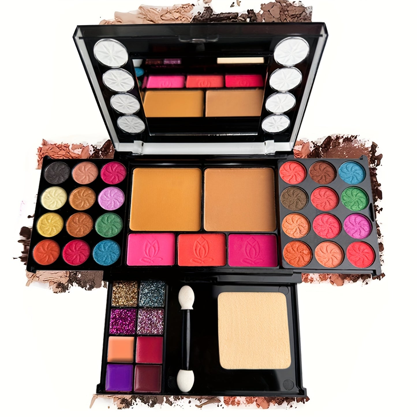 NEW Full Set 37 Multi-Functional Makeup Tray Powder Puff Eyeshadow Brush Includes Eyeshadow Contouring Set Powder Lip Gloss for Makeup Beginners Complete Makeup Case
