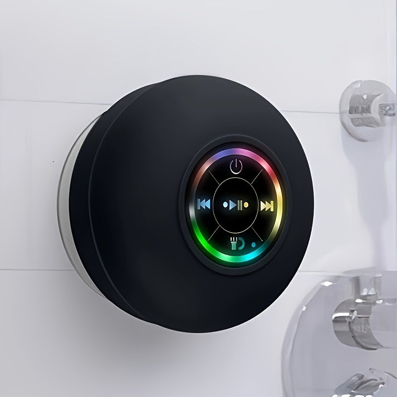 LED Bathroom Speaker, Compact Wireless Mini Speaker with USB Charging, Battery, Button Control, And a Large Suction Cup Included