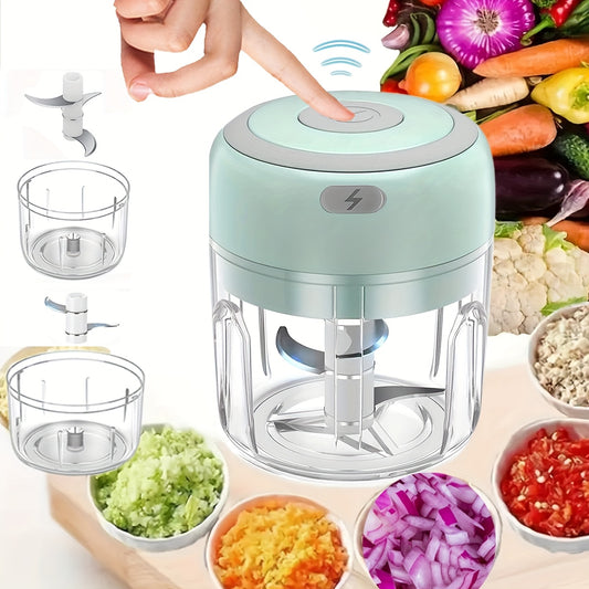 USB Rechargeable Electric Mixer & Mini Food Processor with Sharp Blades, Portable Cordless Garlic Shredder for Mixing and Mincing Food Ingredients, Ideal for Kitchen Use Outdoors, Kitchen Gadget | Compact Design | Stainless S