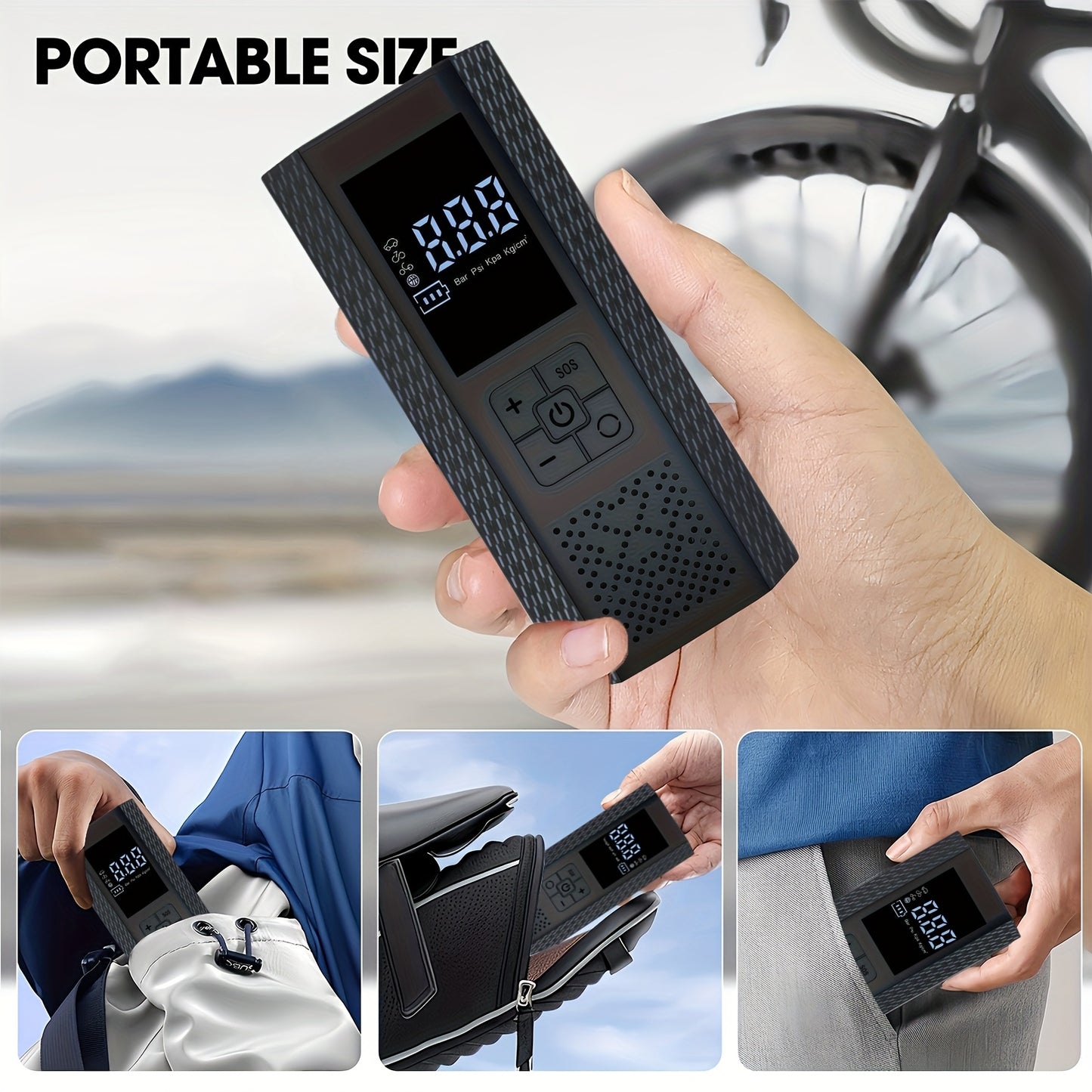 Electric Bicycle Pump with Digital LCD Pressure Gauge, 150 PSI High-Pressure Bike Air Pump, Rechargeable Portable Air Compressor, Automatic Inflation for E-Bikes, Motorcycles, Scooters, Smart Bicycle Pump with LCD Display and