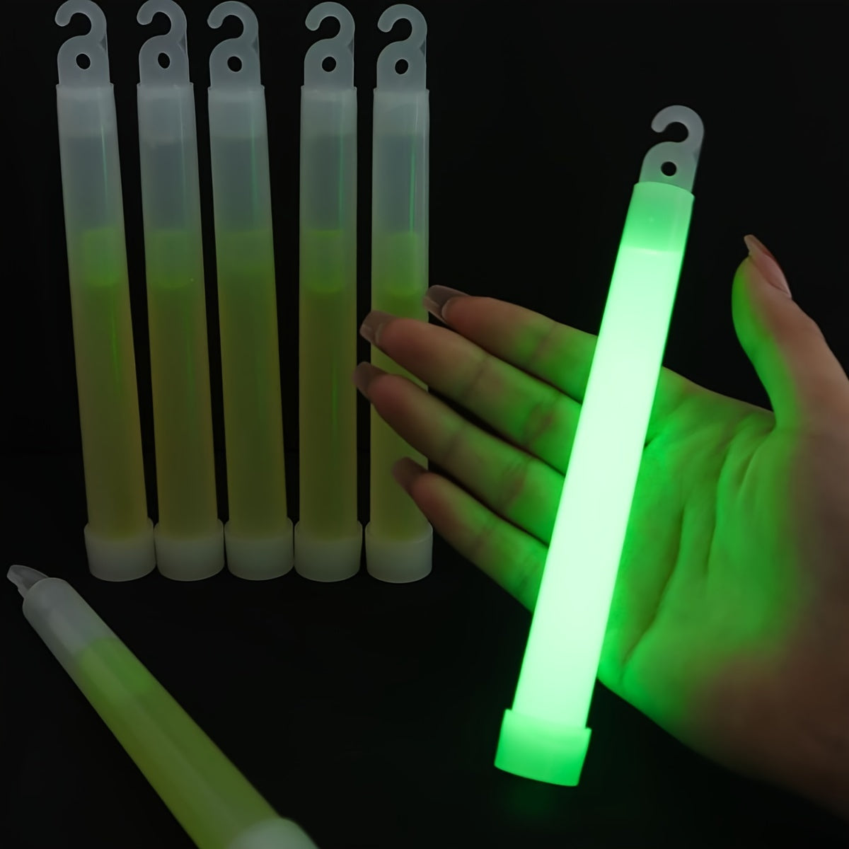 NEW 6 PCS Set 6-Inch Large Green Glow Sticks - Industrial-Grade, 12-Hour Extended Life - Ideal for Camping, Emergencies, Parties & More - Durable Chem Lights, Blackouts Repair No Power Needed, Camping Accessories