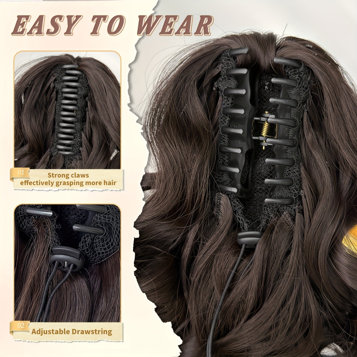 30.48cm Women's Heat-Resistant Synthetic Ponytail Wig - 12" Deep Wave Curly Hair Extension with Brown/Black/Blonde/Red/Gray/Beige/White