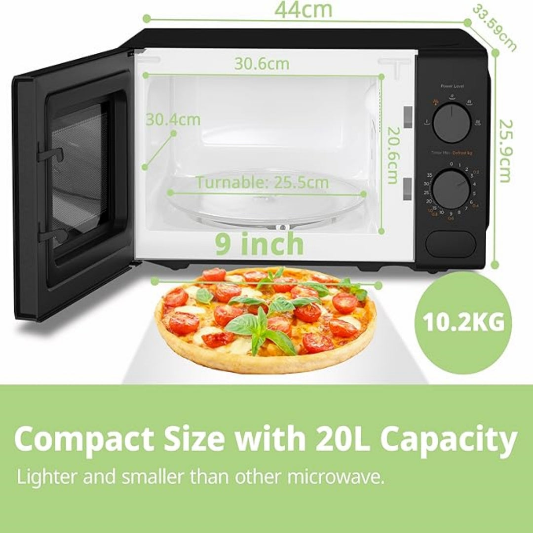 20L Large Capacity Midea COMFEE' Black Compact Microwave Oven 700W with Manual Control - 20L Countertop Microwave for Small Kitchens, Dorms & Studios, 5 Power Levels & Quick Defrost