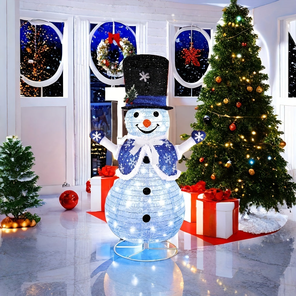 1pc Glowing Snowman Decoration with Built-in LED Lights - Heavy-Duty Iron Construction, Standing Indoor/Outdoor Christmas Tree or Freestanding Decor with Clear Hanging - No Remote Needed, Plug-in Powered - Snowman Figure with