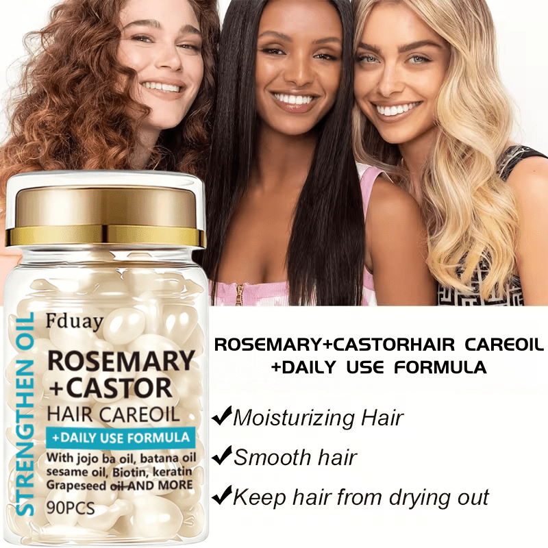90-PCS Capsules Keratin Hair Mask, Rosemary Castor Oil Rice Water Shampoo, Conditioner | 200ml - Smooth, Shiny, Deep Cleansing, Frizz-Free, Fragrant, Soft Hair | Perfect for Dry Hair in Winter | Nourishing