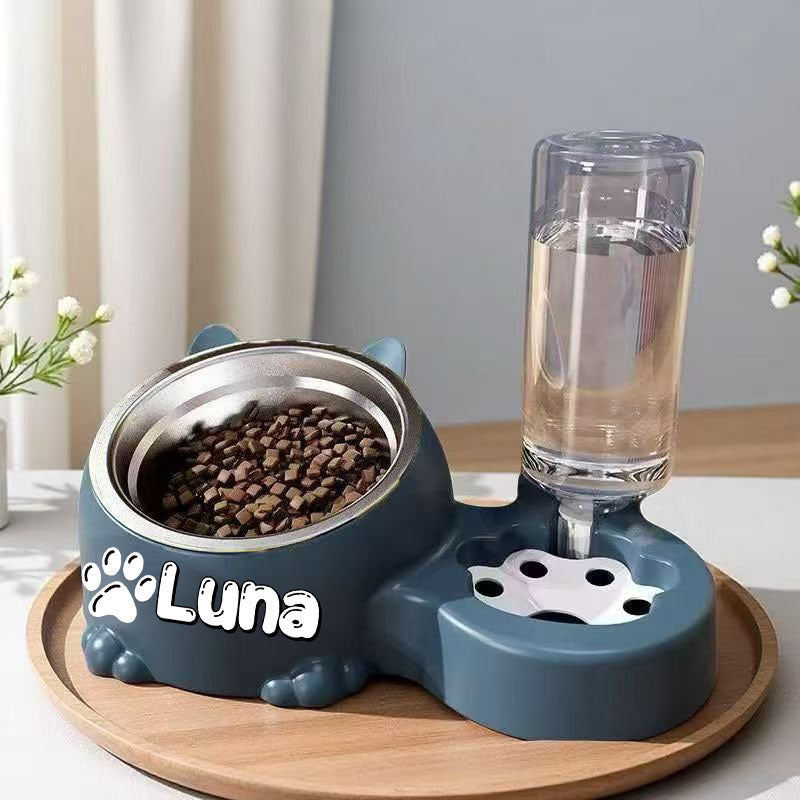 Automatic Smart Pet Feeder and Water Dispenser with Custom Name/Meal Times - Gravity-Fed System, Spill-Proof Design, Easy-Clean Durable Plastic Construction - for Cats, Small Dogs - Auto Food & Water Dispenser with Timer, Ide