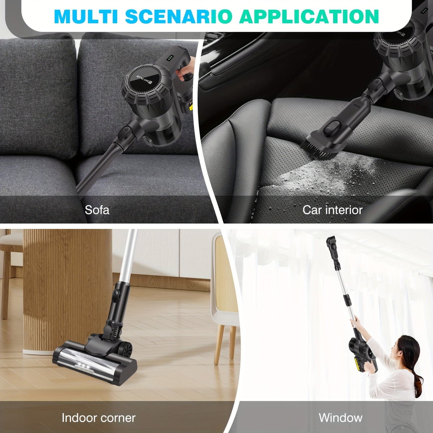 NEW Cordless Vacuum Cleaner, Wall Hanging Stick Vacuum Cleaner 15KPA Pet Vacuum Cleaner With Tangle-Free Brush, 3000mAh Battery, Up To 65 Mins Runtime, For All Hardwood Floors Carpet Pet Hair, Ideal For Home & Car Use