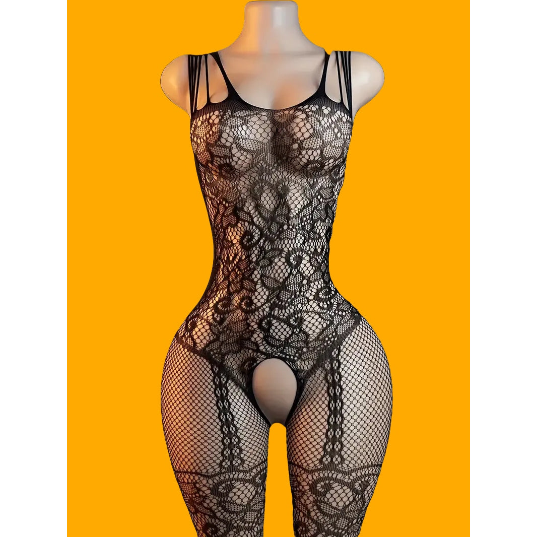 12pcs Women'S Lingerie Jumpsuit Set - Elegant Floral Pattern, Hollowed-Out Design, Romantic Fantasy, No Matching Set, Perfect for Bedroom Wear, Bedroom Attire|Floral Pattern Jumpsuit|Hollowed-Out Design, Lingerie Sets for Wom