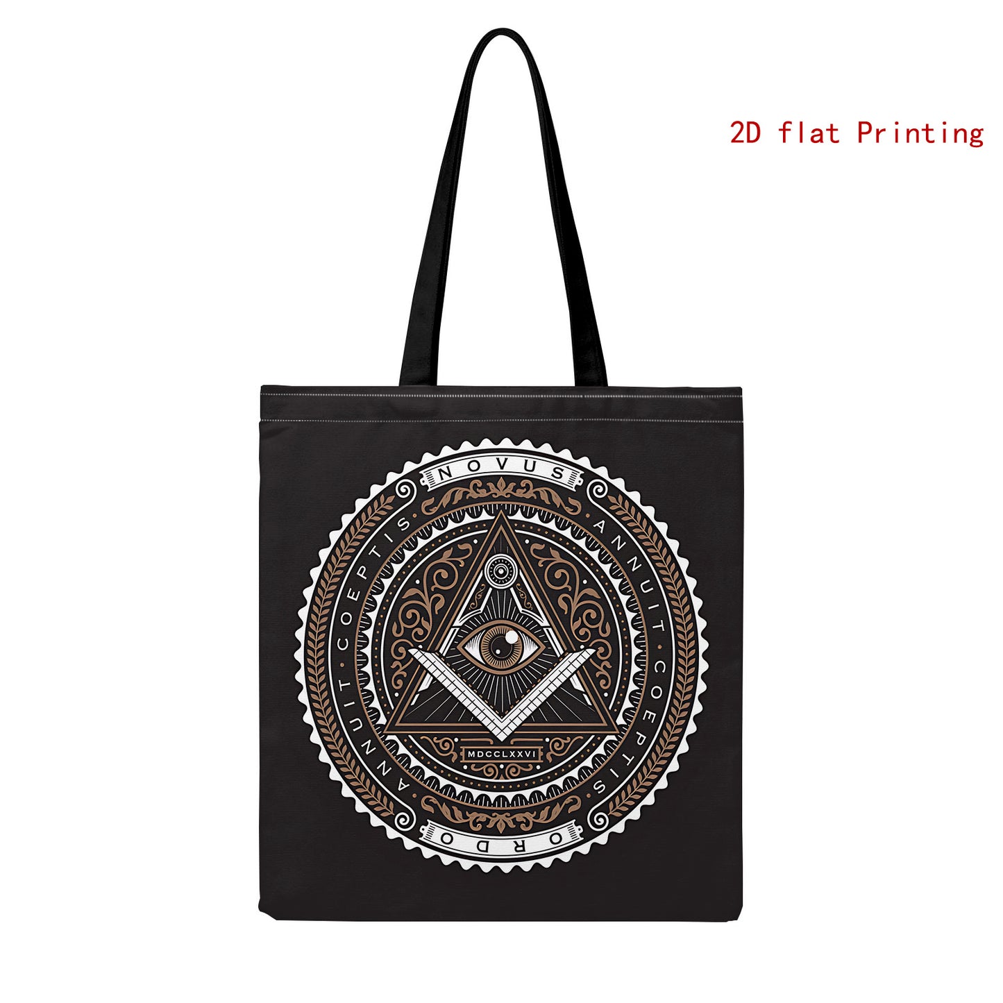 Secret Society 2D Printed Single-shoulder Bag with Illuminati Symbol and All-Seeing Eye Pattern, a Stylish and Minimalist Shopping Bag, Casual Handbag, Ladies' Tote Bag, Suitable for Daily Shopping and Holiday Event Gifts, fo