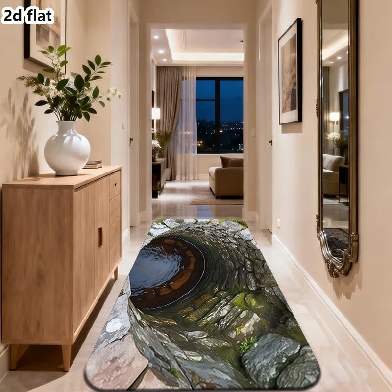 Optical Visual Illusion Infinite Abyss Manhole Cover Doormat - High-definition Marble Pattern Non-slip Mat, Machine-washable with Rubber Backing. Suitable for Indoor/outdoor Foyers, Entrances, RVS, and Camping Scenes. Enhance