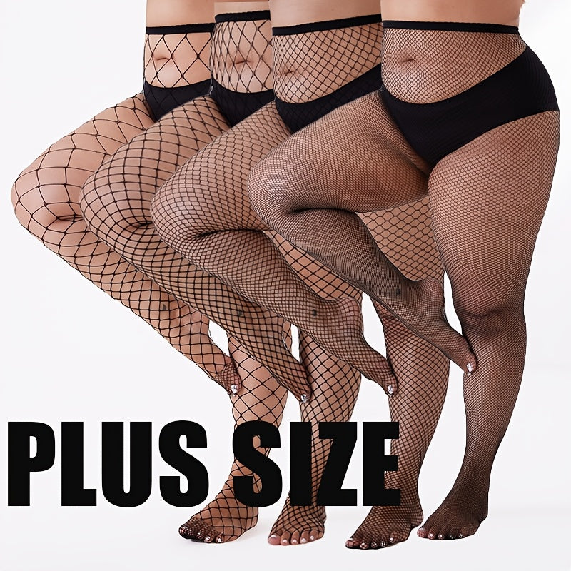 4 PCS Set For Curvy Ladies Plus Size Fishnet Tights, Stylish Openwork Mesh Stockings, Ideal for Everyday Spring Wear for Women Underwear Apparel Accessory Sets
