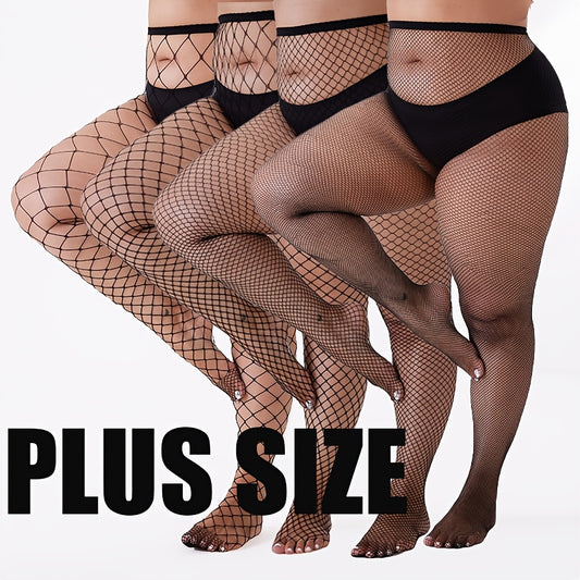 4 PCS Set For Curvy Ladies Plus Size Fishnet Tights, Stylish Openwork Mesh Stockings, Ideal for Everyday Spring Wear for Women Underwear Apparel Accessory Sets
