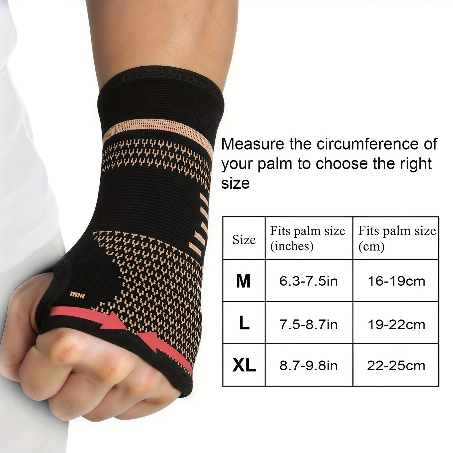 2 PCS Set M-L-XL Size Copper Fiber Wrist Brace Gloves - Adjustable Compression Straps Hand Braces for Men & Women, Breathable Mesh Design with Closure, Ideal for Hand & Wrist Support During Physical Activities, Hand Wraps & S