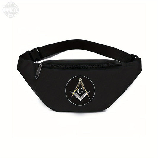 Freemason Symbol Waist Bag - Durable Oxford Fabric Crossbody Sling Bag with Adjustable Strap, Compact Unisex Belt Pouch for Men & Women, Sporty Travel & Daily Use Freemasonry Accessory, Travel Sling Purse, Sturdy Construction