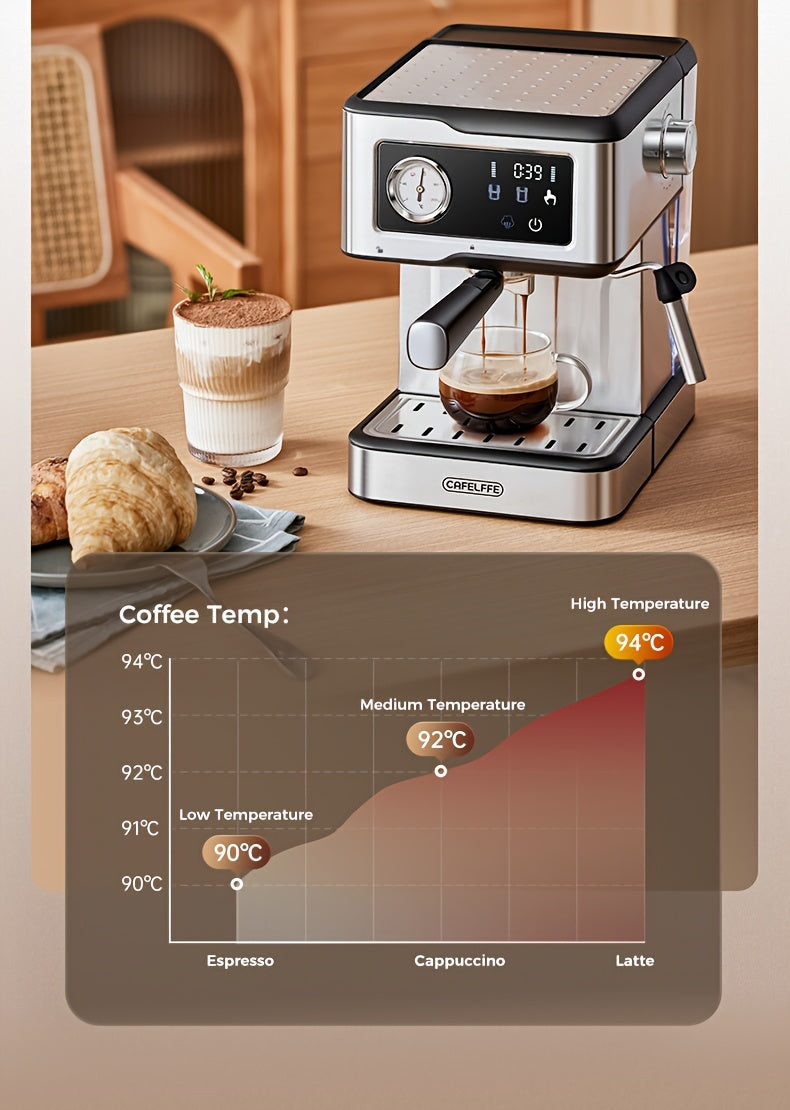 Italian Semi-Automatic Espresso Machine with Built-in Milk Frother & Steam Wand, 20 Bar Pump Stainless Steel Coffee Maker for Latte, Cappuccino, Americano, 1.5L Detachable Water Tank, Smart Touch Panel, Programmable Settings,