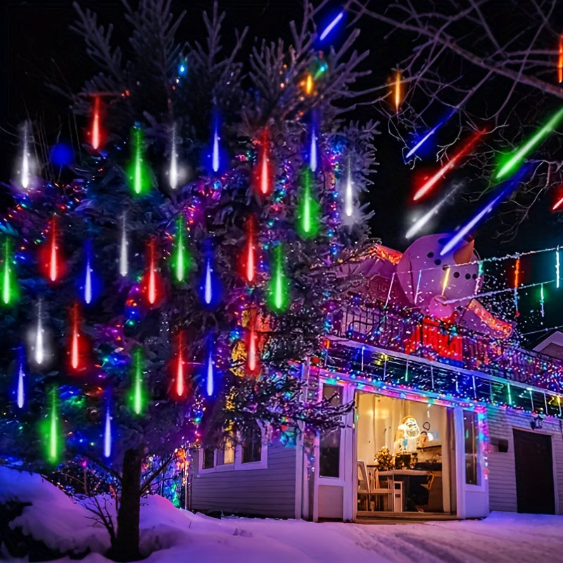 192 LED USB-Powered Meteor Rain Lights - Outdoor/Indoor String Lights with Falling Rain Drop Icicle Effect, IPX4 High Quality, USB-Powered Hanging Decorations for Christmas, Wedding, Garden, Patio, Party - Energy-Efficient LE