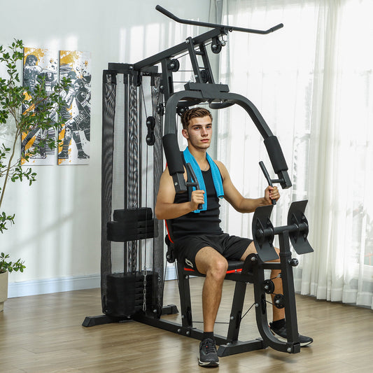 Compact Home Gym System with 45kg Weight Stack, Weights Machine, Multi-Gym Leg Press Machine Dual-Action Chest Station for Full Body Fitness Training Women Men Sports Supplies