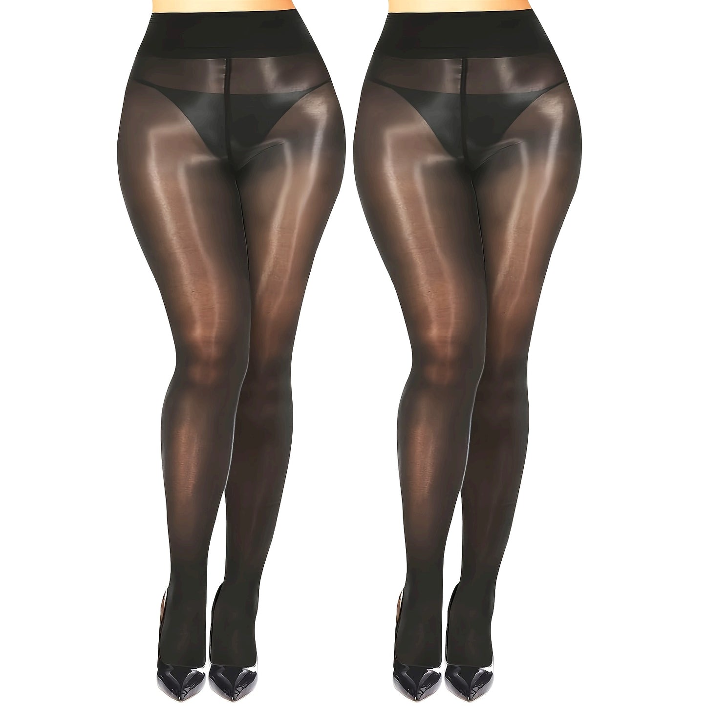 2 Pairs of Trendy Shiny Leggings, High-Waisted Elastic Breathable Tights, Women's Socks And Long Stockings Ladies Pantyhose Underwear Apparel Accessories