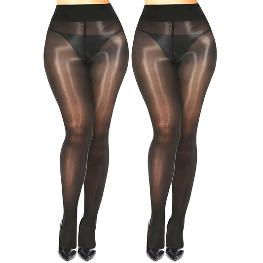2 Pairs of Trendy Shiny Leggings, High-Waisted Elastic Breathable Tights, Women's Socks And Long Stockings Ladies Pantyhose Underwear Apparel Accessories